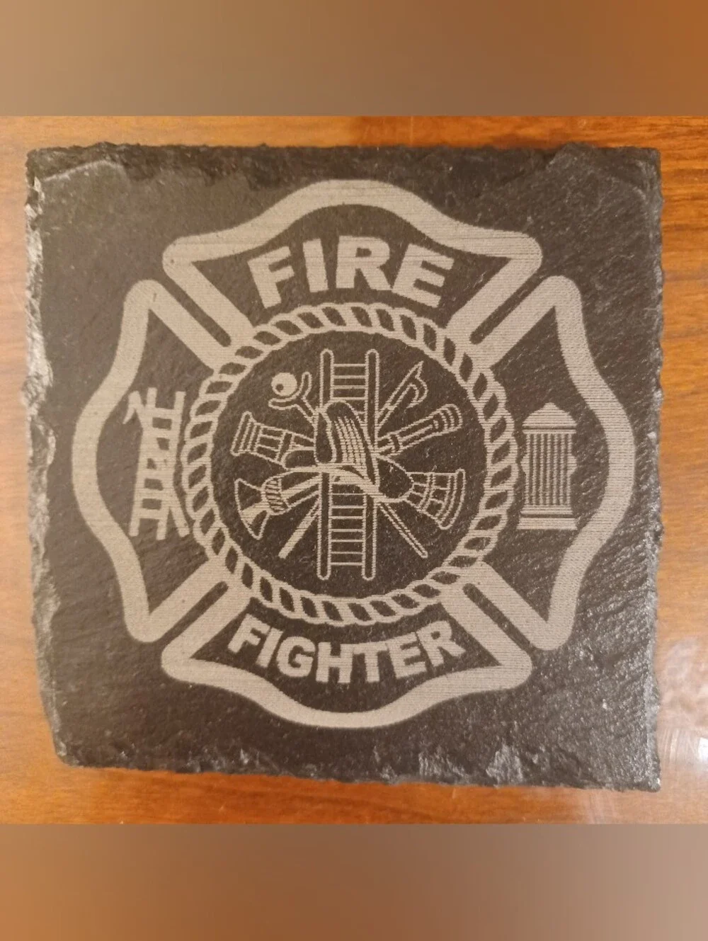 Firefighter Slate Coaster - Black and White